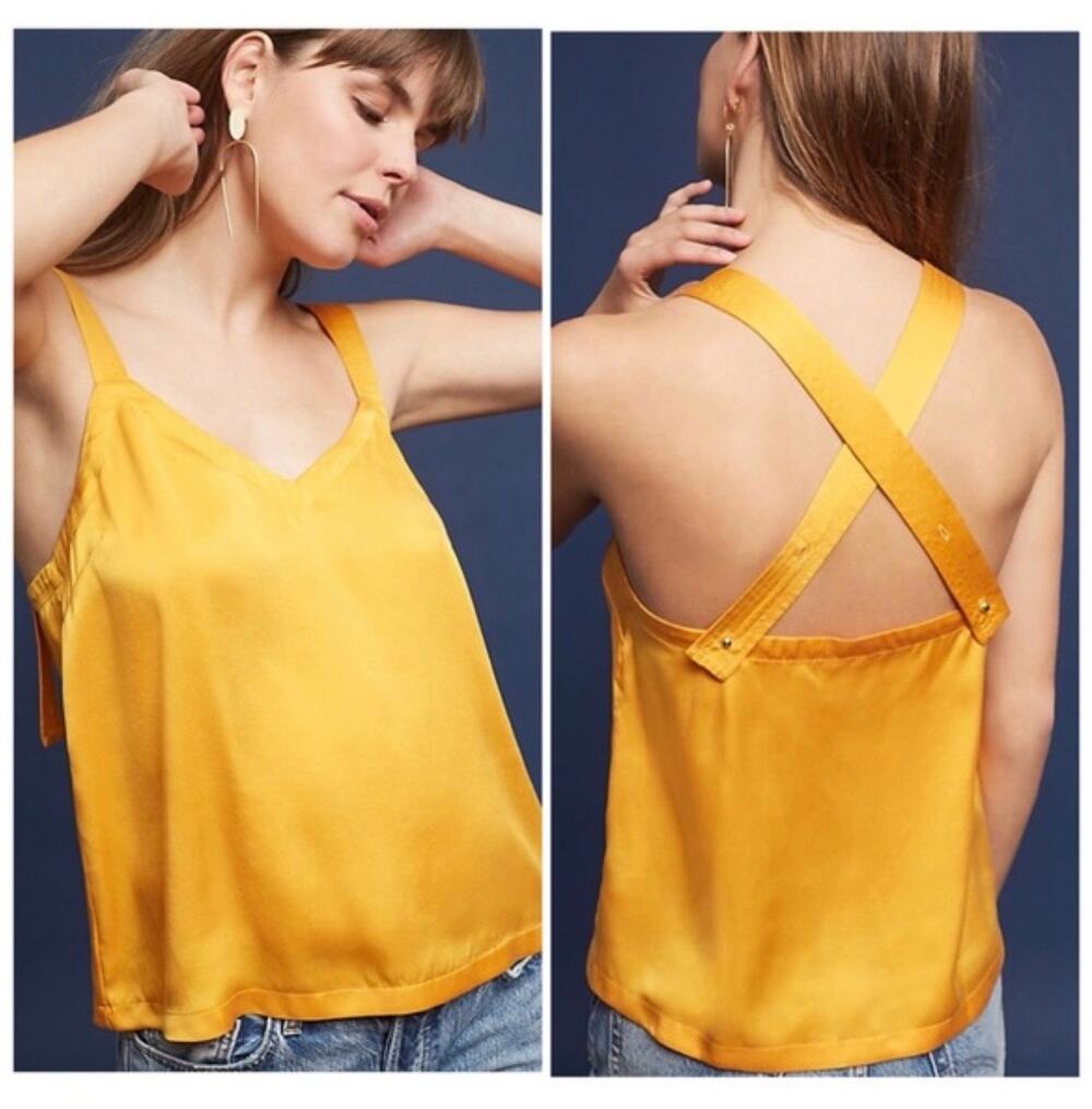 Anthropologie Floreat Tangerine Silk Cross Tank Top Camisole Blouse Cami Large